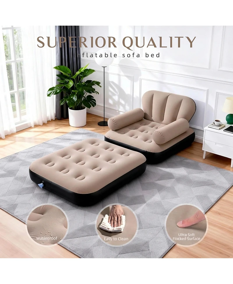 Gouun Convertible Inflatable Sofa Bed Flocked Pvc Pull Out Couch