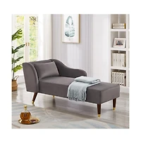 Rainsken Chaise Lounge Chair, Velvet Upholstery with Pillow Modern Indoor Chair