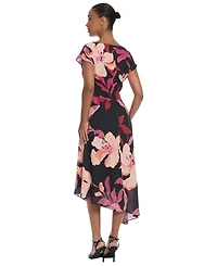 Maggy London Women's Asymmetrical Floral Midi Dress