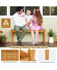 Gymax 2 Pcs Acacia Wood Outdoor Bench 48'' Long Patio Dining Bench w/ Slatted Seat for Garden