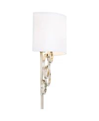 Possini Euro Design Circles Modern Wall Light Sconces Set of 2 Brushed Nickel Plug-in 12" Fixture Cotton Shade for Bedroom Reading House