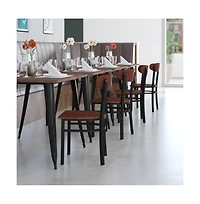 Emma+Oliver Yara Industrial Dining Chair with Rolled Steel Frame and Solid Wood Seat - 500 lbs. Static Weight Capacity