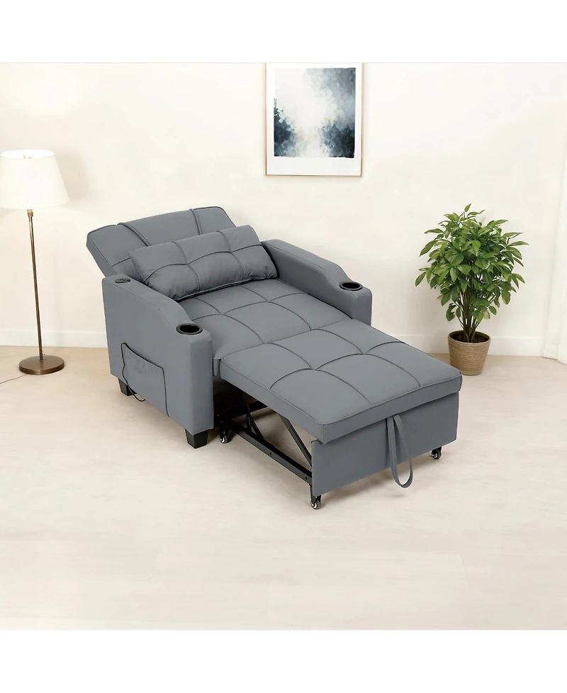 gaomon Convertible Sleeper Sofa Chair, Pull Out Bed, Single Sofa Recliner with Vibration Massage Lumbar Pillow
