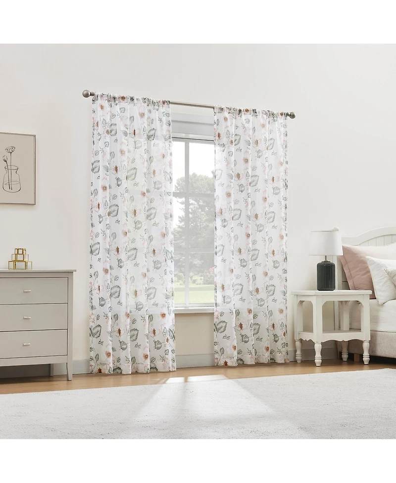 No. 918 Anya Floral Puff Print Sheer Rod Pocket Curtain Panel