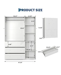 gaomon Wooden Armoire Wardrobe Closet, 71''H Large Clothing Storage Cabinet with Handing Rod and 3 Drawers, Armoire Clothes Organizer for Bedroom