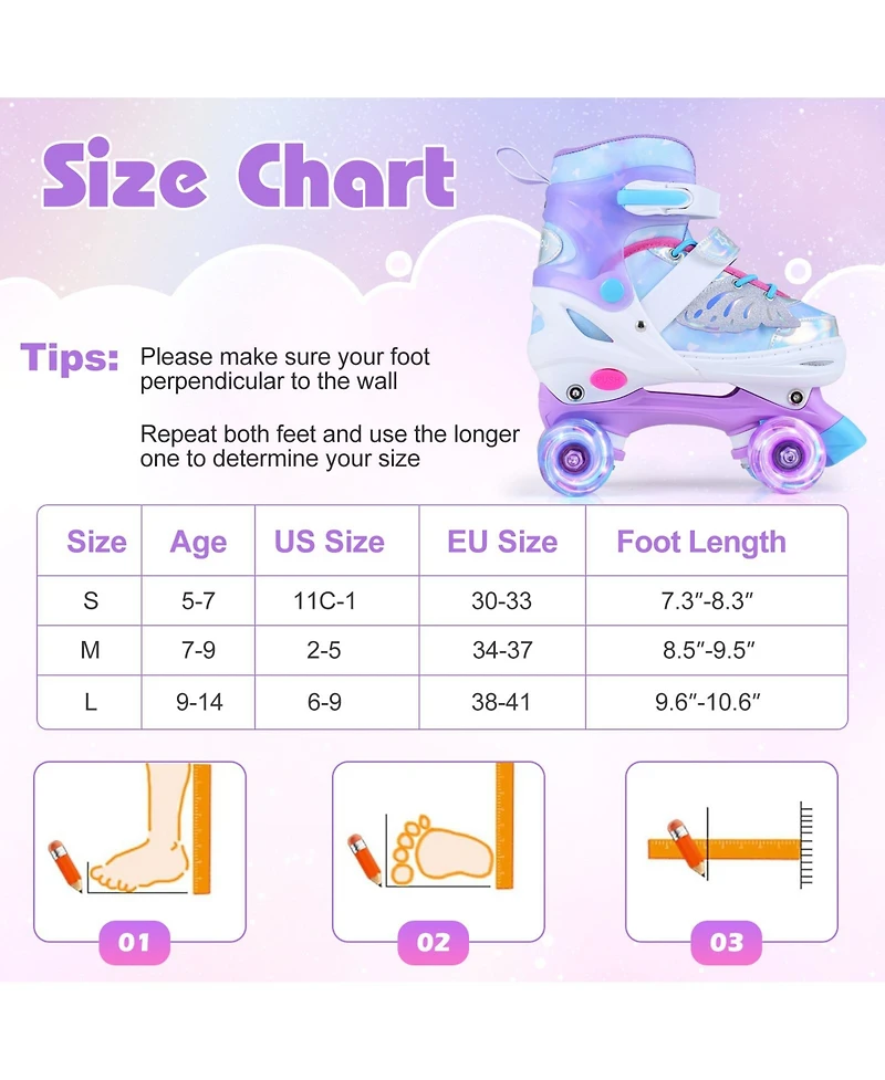 Costway Kids Roller Skates 4 Sizes Adjustable Quad with Light-up Wheels