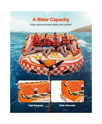 Hikeen Towable Tube for Boating 1 to 4 Riders 680lbs Capacity Inflatable Water Sport Tube with 22 Grab Handles Safety Valve