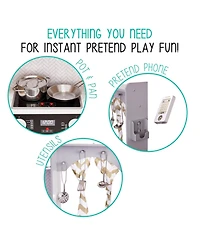 Lil' Jumbl Corner Kids Kitchen Playset, Pretend Kids Wooden Kitchen with Stovetop, Faucet and More
