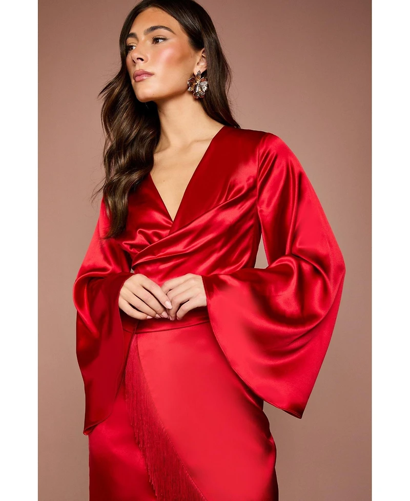 Coast Women's Satin Fringed V-Neck Wrap Dress