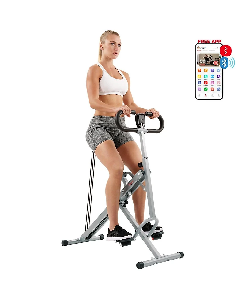 Sunny Health & Fitness Row-n-Ride Squat Machine with Adjustable Resistance and Seating/Handle for Glutes Training, SunnyFit App & 300LB Capacity