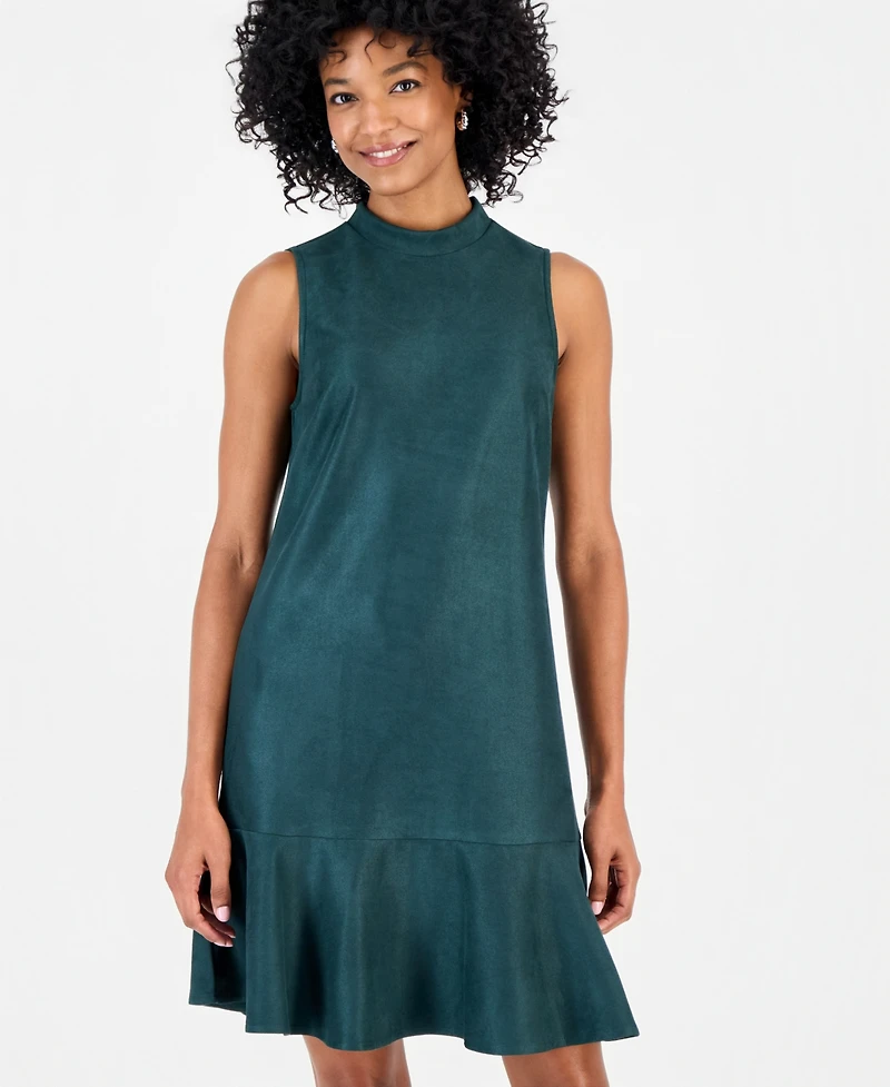 Robbie Bee Women's Faux Suede Flounce-Hem Dress