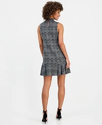 Robbie Bee Women's Mock Neck Printed Flared-Hem Dress