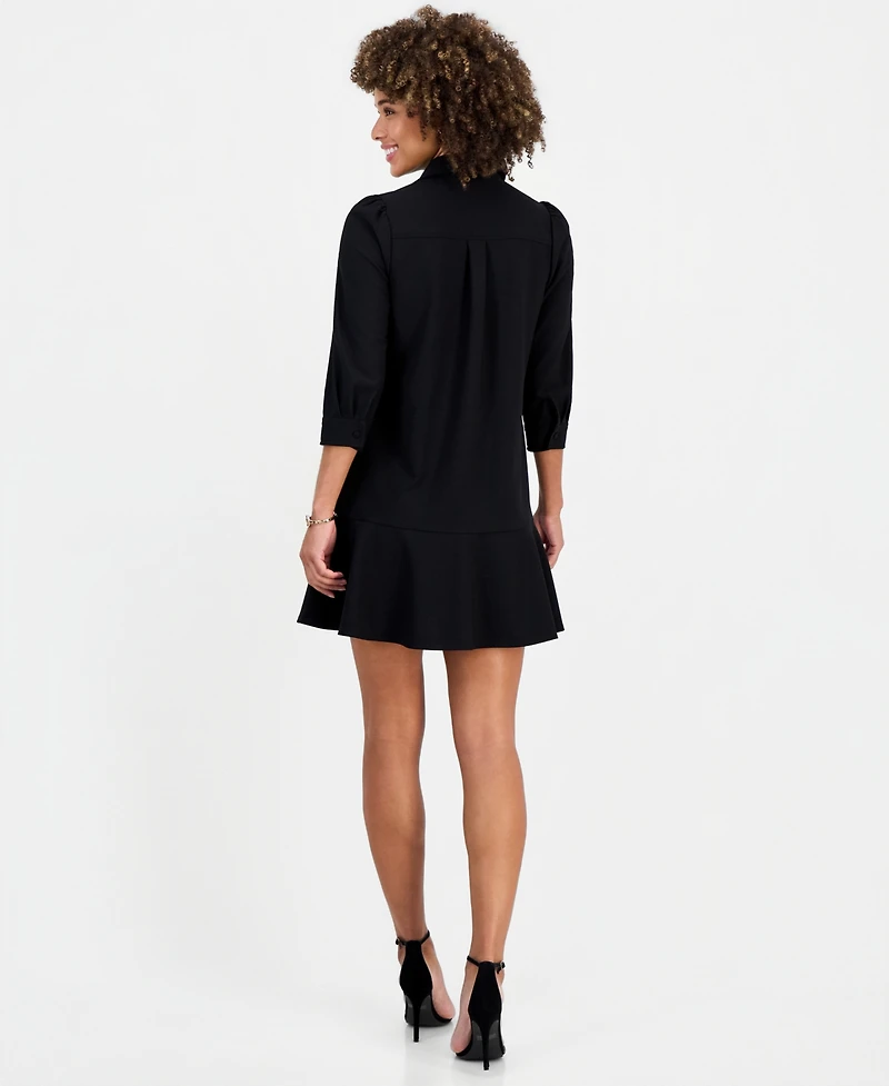 Robbie Bee Women's Collared 3/4-Sleeve Flared-Hem Dress