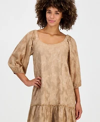 Robbie Bee Women's Floral-Burnout Scoop Neck Ruffle-Hem A-Line Dress