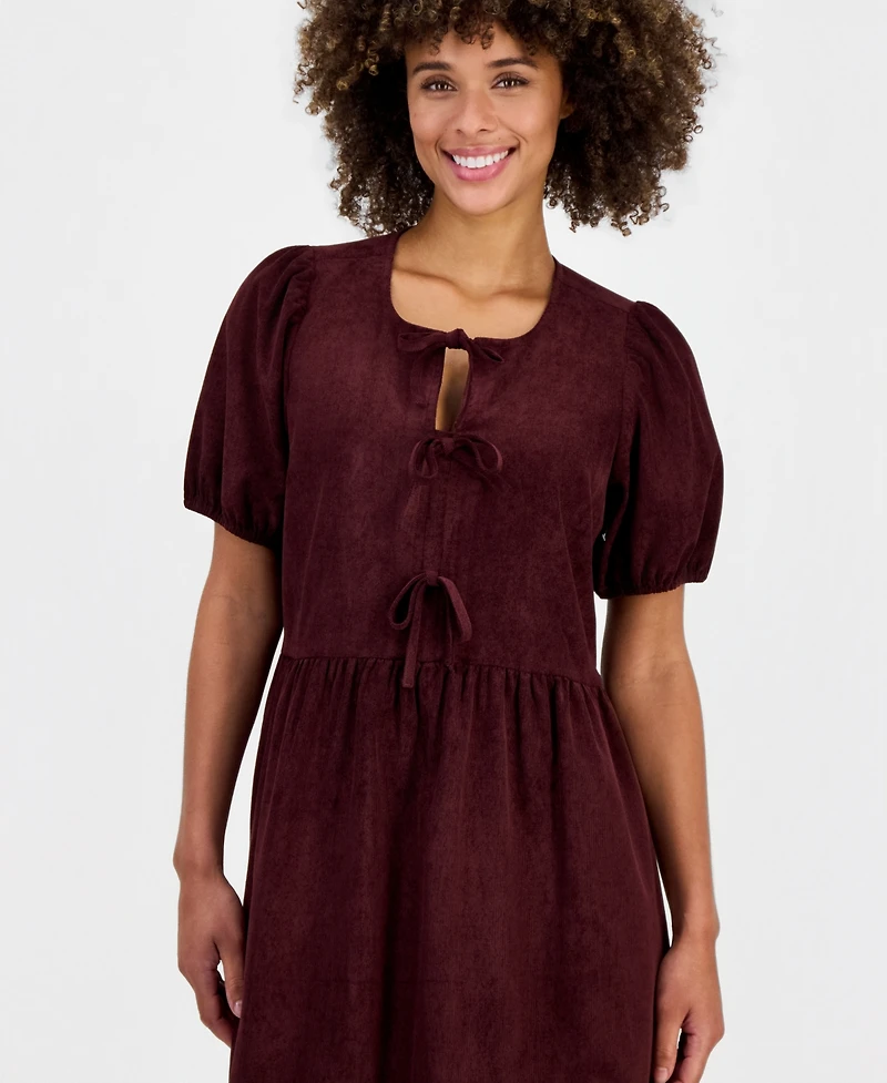 Robbie Bee Women's Bow-Front Puff-Sleeve Dress