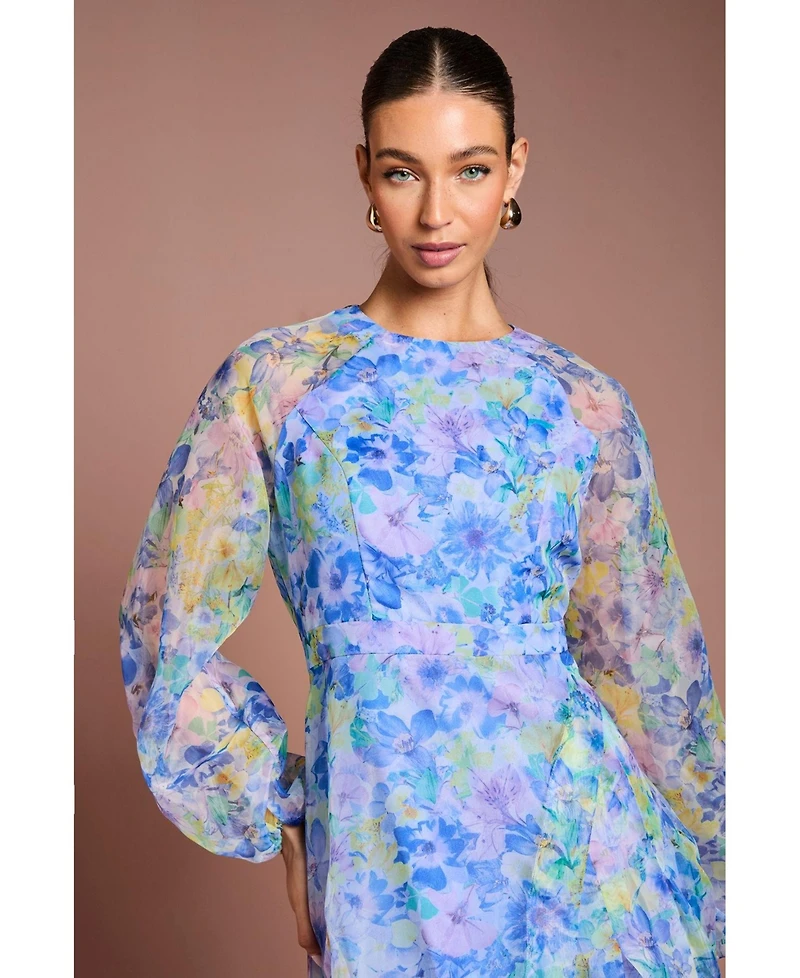 Coast Women's Organza Floral Puff Sleeve Midi Dress