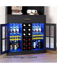 Slickblue Bar Cabinet with Led Light, Coffee Bar and Microwave Storage Cabinet