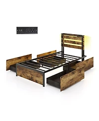 Gouun Bed Frame with Drawers Led Lights and Usb Ports