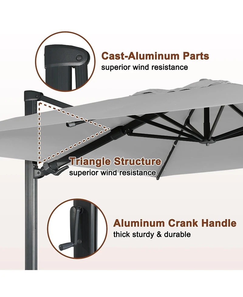 Mondawe 10x13Feet Cantilever Patio Umbrella with Diy Drape Hook and Base