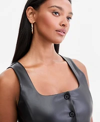 Bar Iii Women's Faux-Leather Scoop-Neck Button-Front Vest, Macy's Exclusive