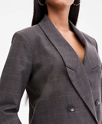 Bar Iii Women's Plaid Peak-Lapel Double-Breasted Blazer, Macy's Exclusive