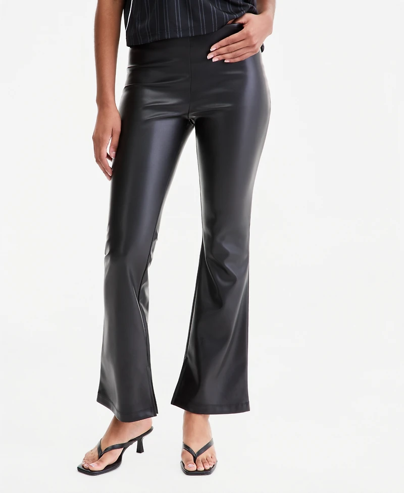 Bar Iii Women's High-Rise Faux Leather Flare-Leg Ankle Pants, Macy's Exclusive