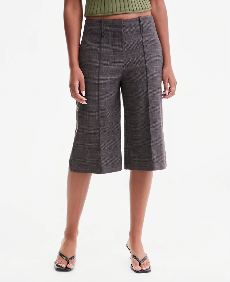 Bar Iii Women's Plaid High-Rise Knee-Length Shorts, Macy's Exclusive