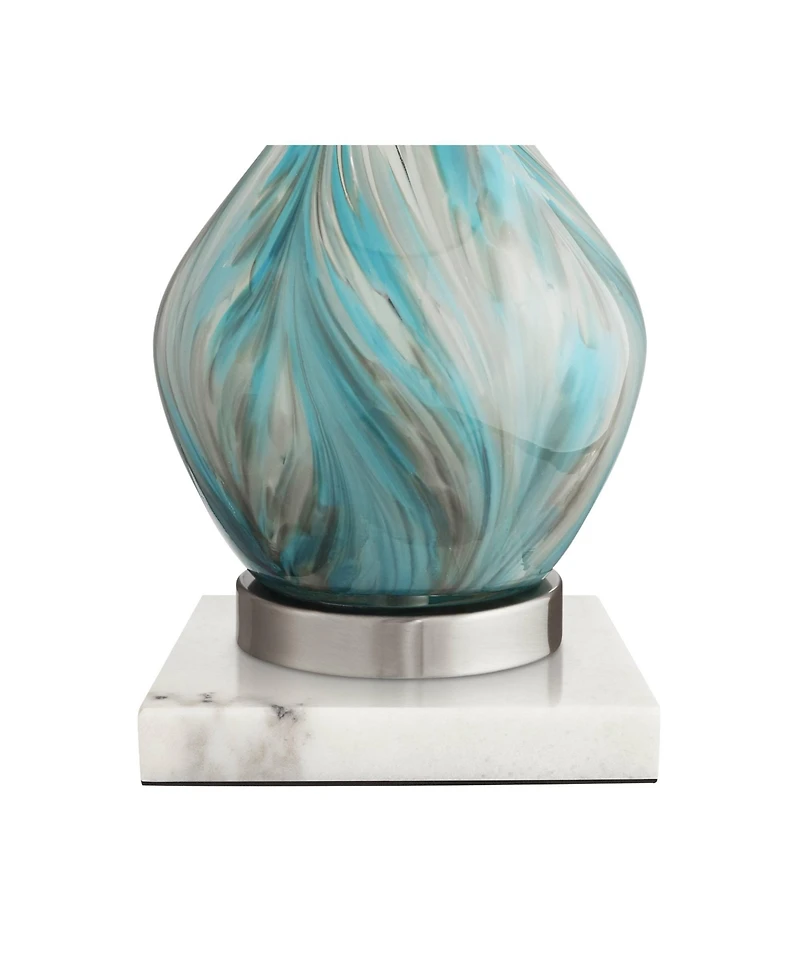 360 Lighting Cirrus Modern Accent Table Lamp with Square White Marble Riser 22" High Blue Gray Drum Shade for Bedroom Living Room Office House Home