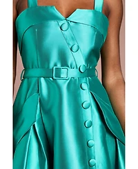 Coast Women's Button-Trim Belted Full Skirt Midi Dress