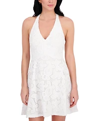 Siena Women's Heavy Lace Halter V-Neck Flared Mini Dress