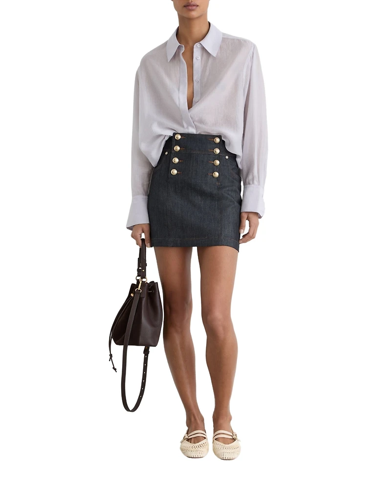 Reiss Women's Skylar Button Detail Denim Mini Skirts