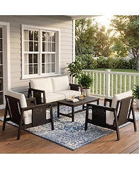 Asagikoiai Modern 4 Piece Outdoor Sofa Set Acacia Wood Patio Conversation