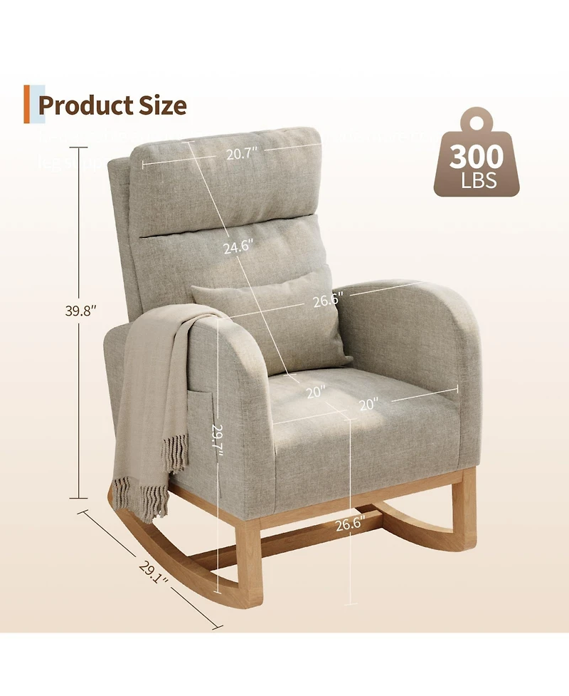 homfan Modern Rocking Recliner Chair for Living Room, Bedroom - Adjustable Glider with Armrest Pocket and Pillow Pu Leather or Sherpa Upholstered