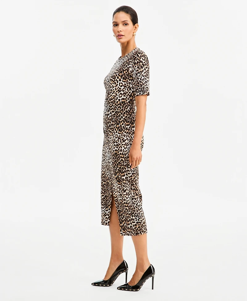 I.n.c. International Concepts Women's Leopard-Print Front Slit Short-Sleeve Midi Dress, Macy's Exclusive