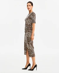I.n.c. International Concepts Women's Leopard-Print Front Slit Short-Sleeve Midi Dress, Macy's Exclusive