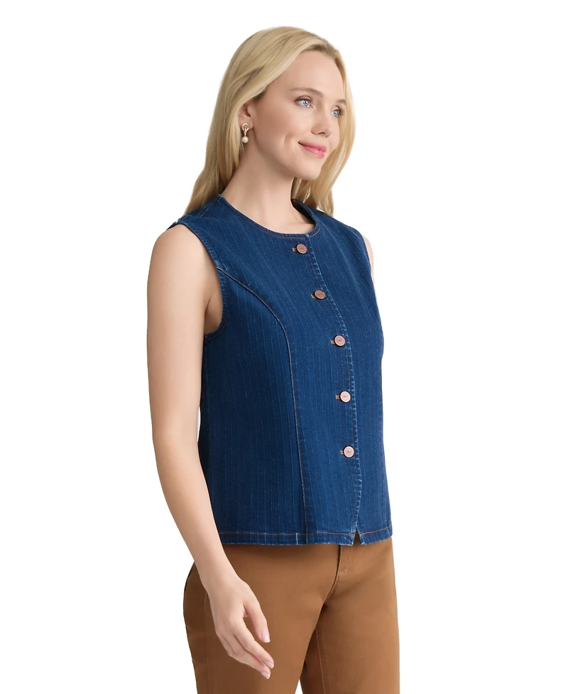 Jones New York Petite Sleeveless Woven Denim Vest