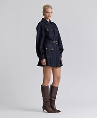 Avec Les Filles Women's Stretch Denim Belted Cargo Mini Dress