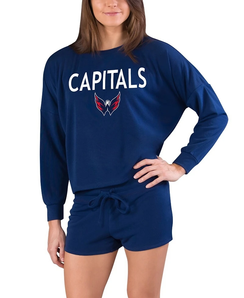 Concepts Sport Women's Navy Washington Capitals Gather Long Sleeve Top & Shorts Set