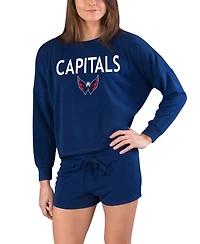 Concepts Sport Women's Navy Washington Capitals Gather Long Sleeve Top & Shorts Set