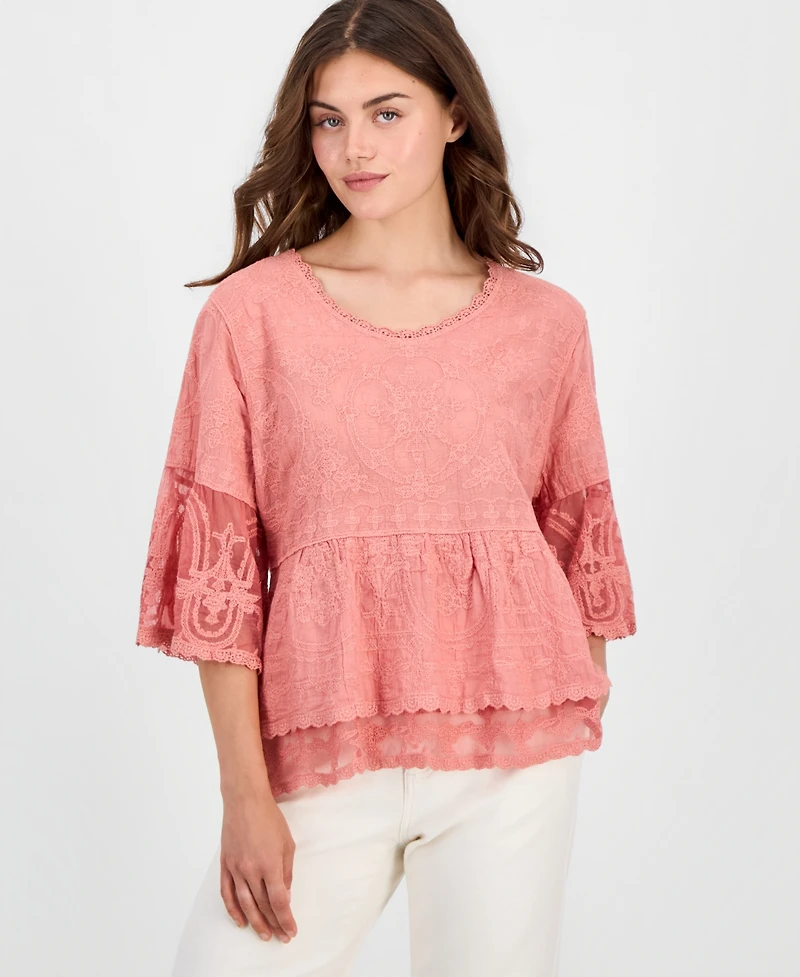 Democracy Petite Lace Double Bell Flounce Top