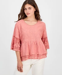 Democracy Petite Lace Double Bell Flounce Top