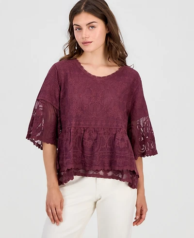 Democracy Petite Lace Double Bell Flounce Top