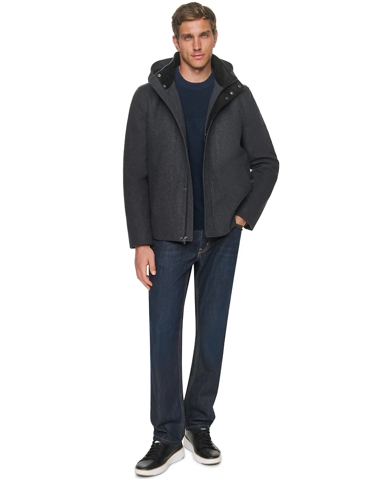 Cole Haan Men's Front-Zip Duffel Wool Jacket