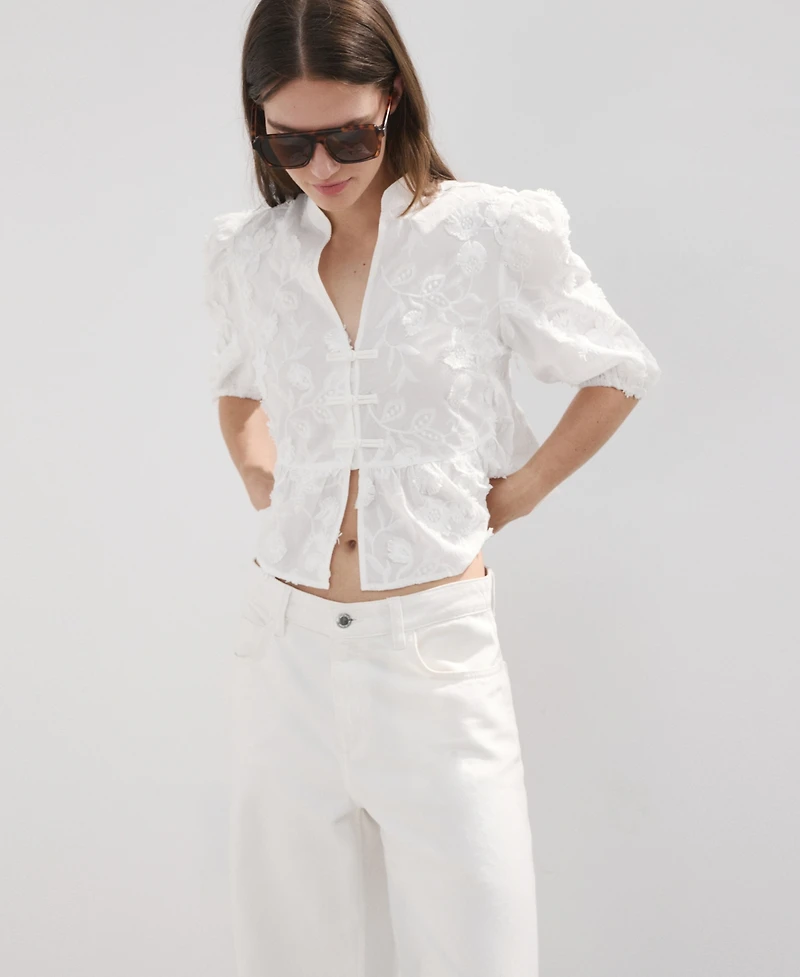 Mango Women's Embroidered Puff-Sleeve Blouse