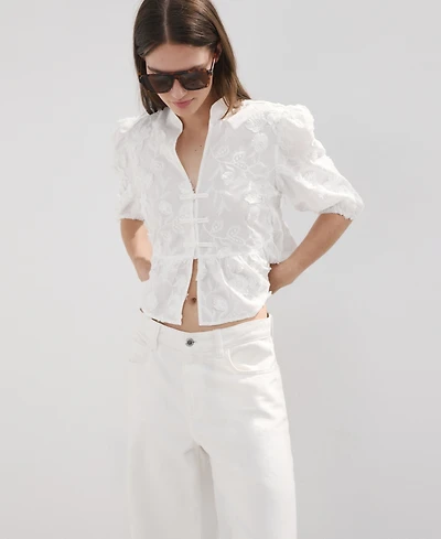 Mango Women's Embroidered Puff-Sleeve Blouse
