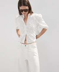 Mango Women's Embroidered Puff-Sleeve Blouse