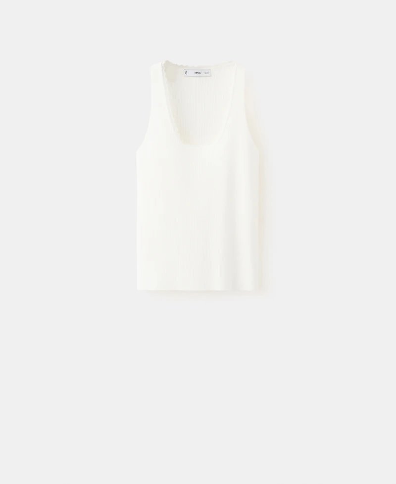 Mango Women's Lace Detail Ribbed Top