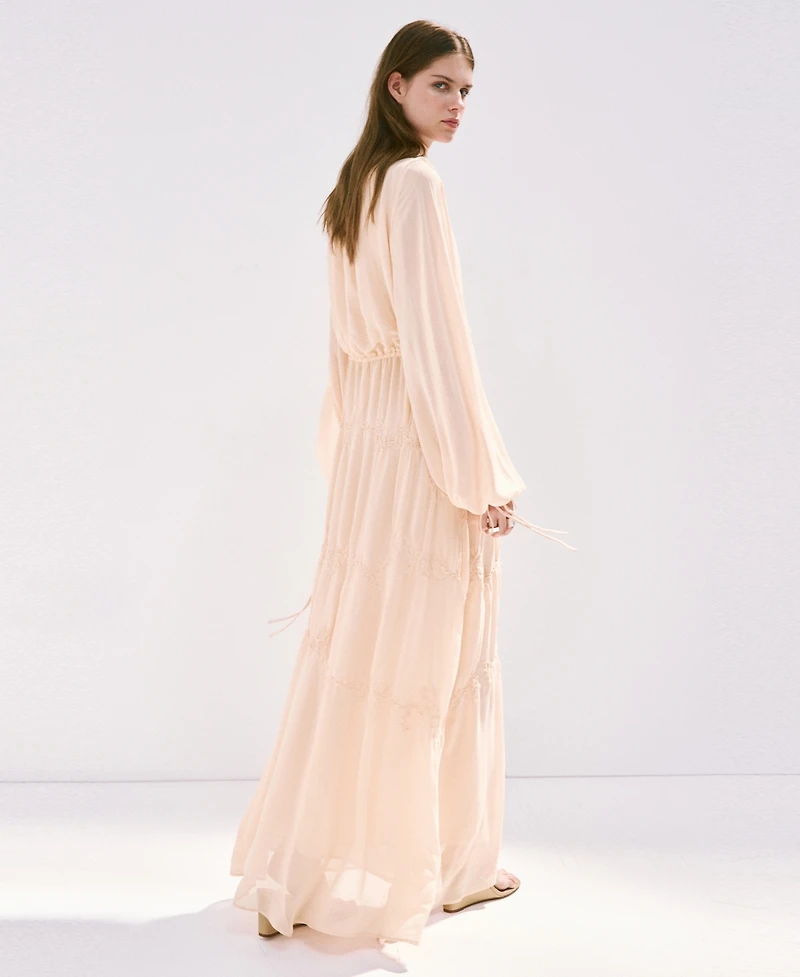 Mango Women's Embroidered Details Flowing Dress
