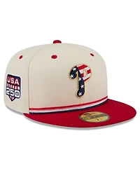 New Era Men's Cream/Red Philadelphia Phillies Usa 250 Fourth of July 59FIFTY Fitted Hat