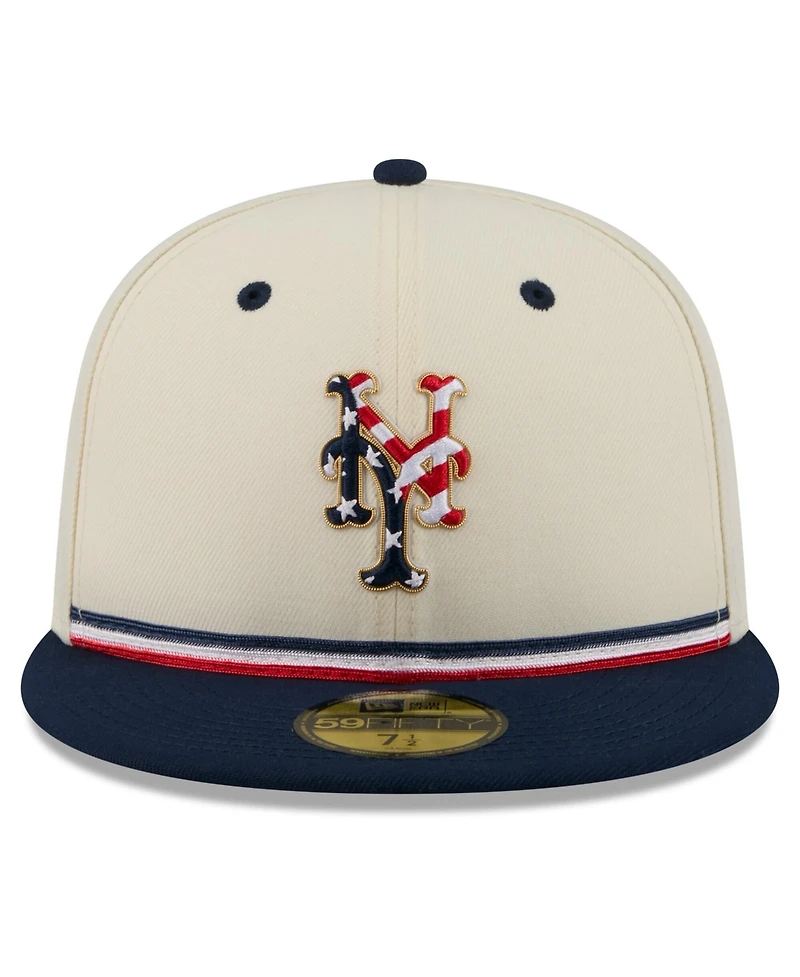 New Era Men's Cream/Blue York Mets Usa 250 Fourth of July 59FIFTY Fitted Hat